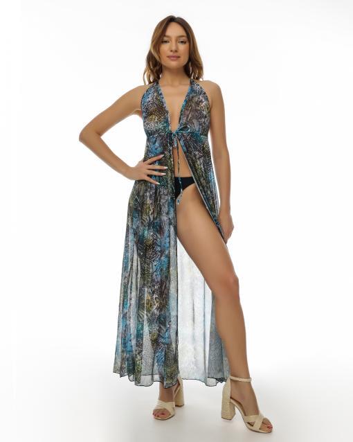 Cardigan de plaja dama, lung, material vaporos,Jungle Ice