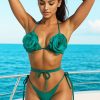 Costum de baie dama cu slip tanga, sutien triunghi si clema de par asortata Fleur Smarald