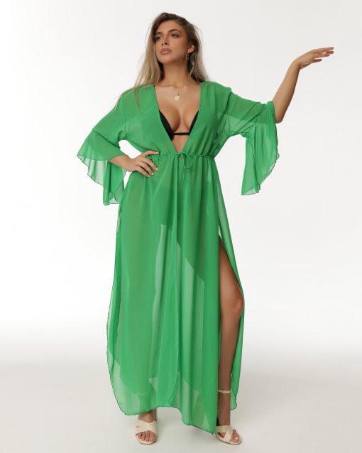 Cardigan dama cu maneci 34, vaporos, marime universala, Verde Fresh Palm