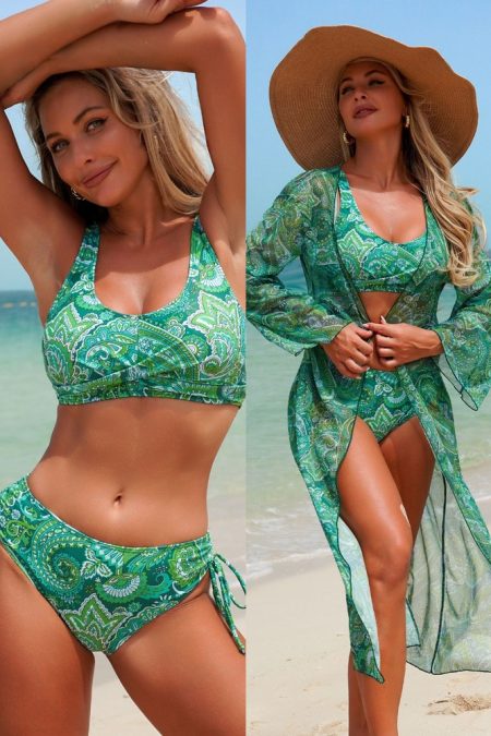 Costume de Baie doua Piese cu Tunica, Bustiera reglabila si slip clasic Masai Verde
