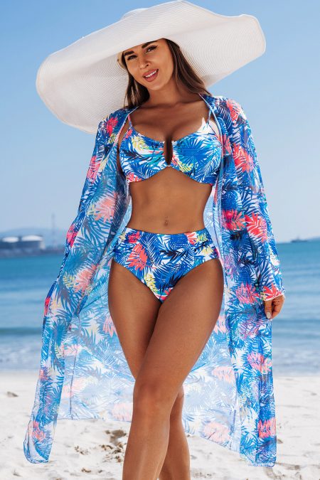 Costume de Baie 2 piese dama cu tunica lunga, sutien și slip clasic Sorina Albastru